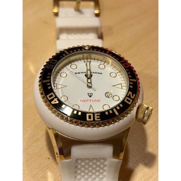 Swiss Legend Neptune Quartz Watch White Ceramic Bezel Gold Tone Water Resistant - Picture 1 of 5